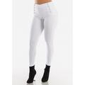 Womens Juniors High Waisted Skinny Pants - Button Up White Pants - Skinny Jegging Pants 10975M