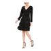 R&M RICHARDS Womens Black Long Sleeve V Neck Knee Length Fit + Flare Dress Size 4P