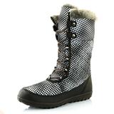 DailyShoes Snow Boots Boots Women's Comfort Round Toe Snow Boot Winter Warm Ankle Short Quilt Lace Up Waterproof Boots Thick Slip High Eskimo Fur White,dot,Nylon,9, Shoelace Style Dark Brown