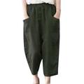 UKAP Cotton Linen Harem Trousers Pants For Women Elastic Waist Loose Fit Casual Trousers Cropped Pants Lounge Wear Pockets Pants Size S-5XL