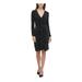 TOMMY HILFIGER Womens Black Ruched Ruffled Long Sleeve V Neck Above The Knee Sheath Cocktail Dress Size 12