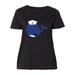 Inktastic Navy Blue Whale With Sailor Hat, Sailor Whale Adult Women's Plus Size V-Neck Female