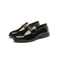 Rotosw Mens Casual Shoes - Man Made Artificial Leather Slip On Classic Loafers with Metal Buckle Bright Black