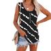 New Women's Sleeveless Diagonal Stripes T-Shirt Tie-Dye Crewneck Tank Tops Casual Loose Plus Size Tees Button Blouse