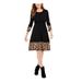 JESSICA HOWARD Womens Black Animal Print 3/4 Sleeve Jewel Neck Above The Knee Fit + Flare Dress Size PS