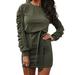 Women's Casual Solid Color Long Sleeve Round Neck Sweater Tied Dress