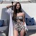 Women Sexy Floral Print Slim Sling One-Piece Halter Bikini Gathered High Waist Swimsuit
