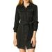 Allegra K Women's Contrast Line Long Sleeves Belted Waist Dress with Pockets