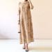 Vintage Women Dress Tie Dye Print Half Sleeve Splits Bandage Back Oriental Robe Gown Maxi One-Piece