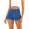 Summer Casual Shorts For Women Slim Pockets Denim Pants Vintage Denim High Waist Folded Hem Jeans Shorts
