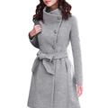 (Toponeto) Womens Winter Lapel Wool Coat Trench Jacket Long Parka Overcoat Outwear