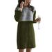 Womens Ladies Colour Block Long Sleeve Woolen Jumper Dress Casual Shift Dresses