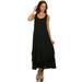 Sakkas Emma Relaxed Fit Scoop Neck Double Layered with Fringe Tank Dress - Black - S/M