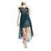 R&M RICHARDS Womens Green Lace Embellished Floral Off Shoulder Full-Length Hi-Lo Formal Dress Size 5