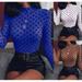 Women Long Sleeve Mock Neck Shirt Mesh See through Polka Dot Stretch Turtleneck Top Slim Fit Blouse