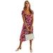 New Women's Floral Print Dress Square Neck Dress Split Dress Casual Dress Middle Waist Midi Dress