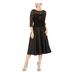 JESSICA HOWARD Womens Black Sequined 3/4 Sleeve Illusion Neckline Below The Knee Fit + Flare Evening Dress Size 10P