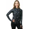 Aqua Design Women Long Sleeve Sun Protection Rash Guard Swim Surf Snorkel Shirt with Thumb Holes: Black Water size L