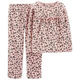 Carter's Girls 2-Piece Sleepwear Leopard Printed Fleece Pajamas Set Pink Size 10