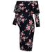 Lady Off Shoulder Floral Maternity Ruffle Midi Pencil Dress Pregnancy Sundress