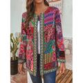 Women Casual Loose Ethnic Open Front Cardigan Floral Print Outwear Jacket Coat