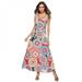 Print Summer Dress Sexy V Neck Bow Bandage Waist Slim Dresses Sleeveless Summer Women Long Elegant Dress Fit And Flare Vestidos