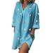 Women's Summer Casual Loose Oversized Polka Dot Print Linen Dresses 3/4 Sleeve V Neck Split Midi Dress With Pockets Plus Size S-XXXXXL