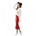 Women's Solid Basic Elegant Plain Cotton Stretch Office Pencil Skirt Below Knee Slim Long Skirts,Red