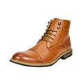 Bruno Marc Men's Leather Lined Zipper Boots Fashion Motorcycle Boots Shoes for Men Derby Oxfords Ankle Boots Bergen-03 Brown Size 11