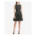 TOMMY HILFIGER Womens Black Printed Sleeveless Jewel Neck Short Fit + Flare Party Dress Size 4