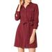 Allegra K Women's Contrast Line Long Sleeves Belted Waist Dress with Pockets