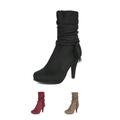 DREAM PAIRS Women's Fashion Suede Mid Calf Winter Warm Faux Fur Lined Kitten Heel Boots VIVI BLACK Size 9.5