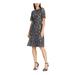 RALPH LAUREN Womens Gray Lace Zippered Floral Bell Sleeve Jewel Neck Knee Length Fit + Flare Cocktail Dress Size 6