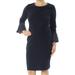 TOMMY HILFIGER Womens Navy Lace-cuff Bell Sleeve Jewel Neck Above The Knee Sheath Cocktail Dress Size: 4