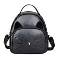 Zewfffr Women PU Leather Cartoon Cat Printed Backpack School Bag(Black)