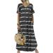 Niuer Fashion Lady Summer Loose Dresses Holiday Boho A line Pockets Maxi Dress Womens Striped Print Cocktail Elegant Dresses Gray S(US 4-6)