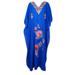 Mogul Women Cobalt Blue Maxi Caftan Dress Embellished Floral Embroidered Beach Cover Up Resort Wear House Dress 2XL