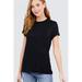 Evavon 51034a.S Womens Short Sleeve Crew Neck with Shoulder Button Detail Rayon Spandex Top - Black - Small