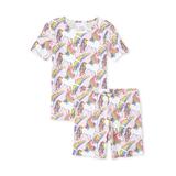 The Childrens Place Short Sleeve All Around Rainbow Unicorn Print Pajama Short Set (Big Girls)