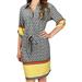 Peach Couture Womens Multi Pattern V Neck Shift Ã‚Â¾ Sleeve Waist Tie Shift Dress Medium Yellow Orange