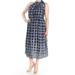 MAISON JULES Womens Navy Printed Neck Tie Midi Sleeveless Halter Tea-Length Sheath Dress Size: XL