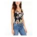 GUESS Womens Black Snap Closure Floral Sleeveless V Neck Body Suit Top Size XS