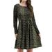 STARVNC Women Leopard Printed Crew Neck Long Sleeves Midi Dress