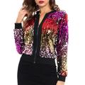 Tomshoo Women Sequin Jackets Sparkly Bomber Jackets V-Neck Long Sleeve Zipper Glitter Clubwear Fashion Coat