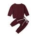 Newborn Baby Boy Girl Solid Colors Tops Leggings 2 Pieces Suit Sweatshirt Set Outfits