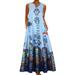 Women's Vintage Sleeveless Beach Maxi Dresses Summer Loose Floral Print Sundress