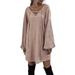 LilyLLL Womens Spring Knitted Mini Dress Puff Long Sleeve Loose Tunic Dresses