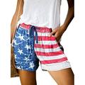 Casual Beach Shorts for Trendy Women Mid Waist Lace Up Boho Shorts Ladies Hipped Bohemian Pockets Sweatpants American Flag XXL=UK 12