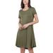 UKAP Women Summer Sundress Solid Color Short Sleeve Casual A Line Dress Ladies Loose Pleated Swing Dress Army Green XXL(US 18-20)