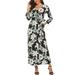 Women Boho Kaftan Maxi Dress Floral Printed Wrap Long Dresses With Pockets Lace Up Summer Beach Sundress for Ladies Casual Split Cocktail Holiday Dress